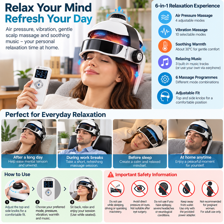 Vornyx HeadCalm™ | Air-Pressure Head Massager with Vibration & Music