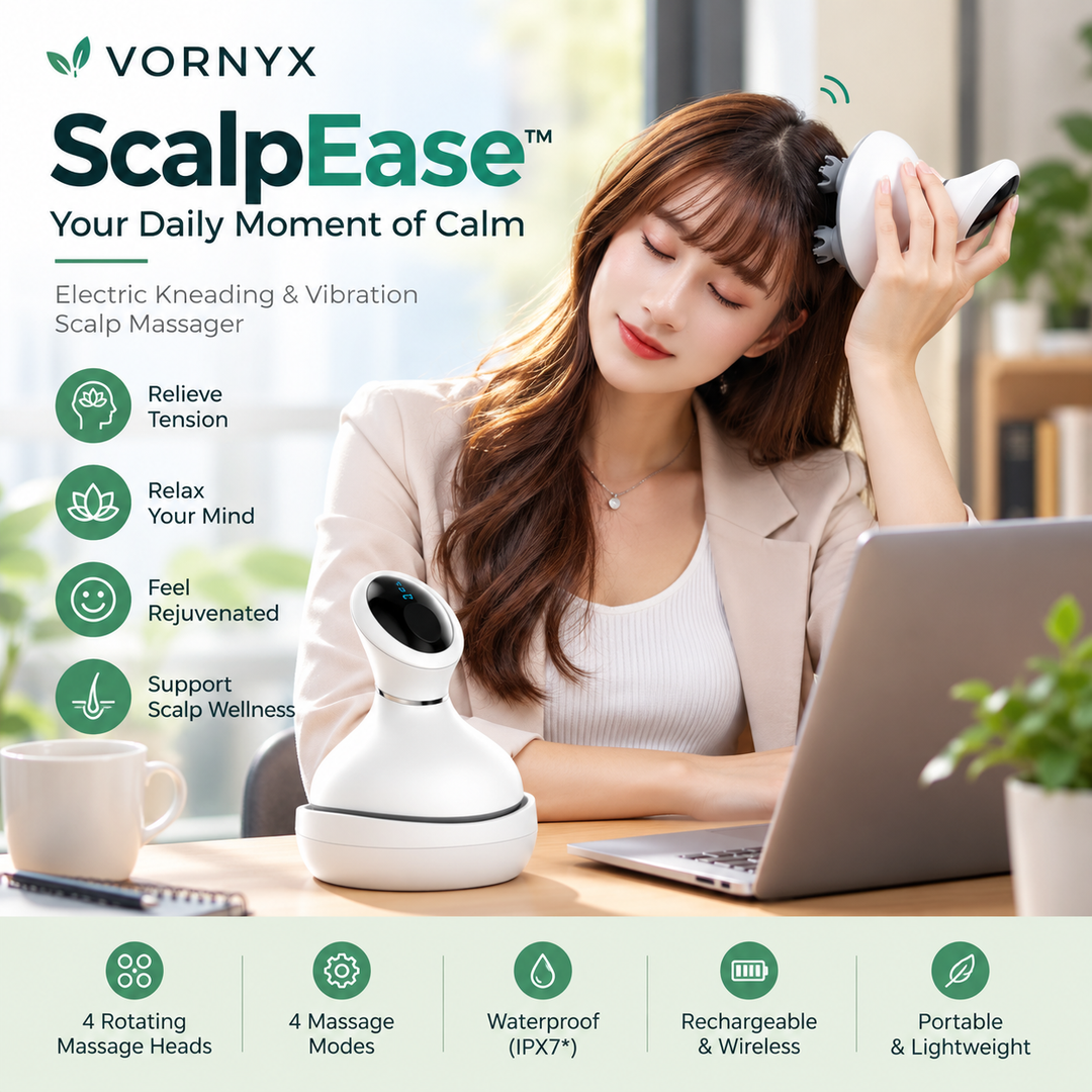 Vornyx ScalpEase™ | Electric Kneading & Vibration Scalp Massager