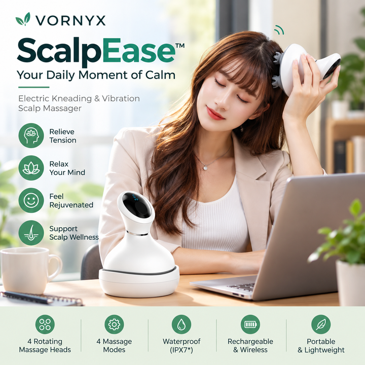 Vornyx ScalpEase™ | Electric Kneading & Vibration Scalp Massager