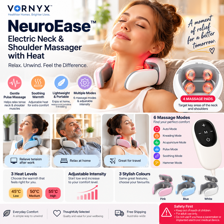 Vornyx NeuroEase™ | Electric Neck & Shoulder Pulse Massager with Heat